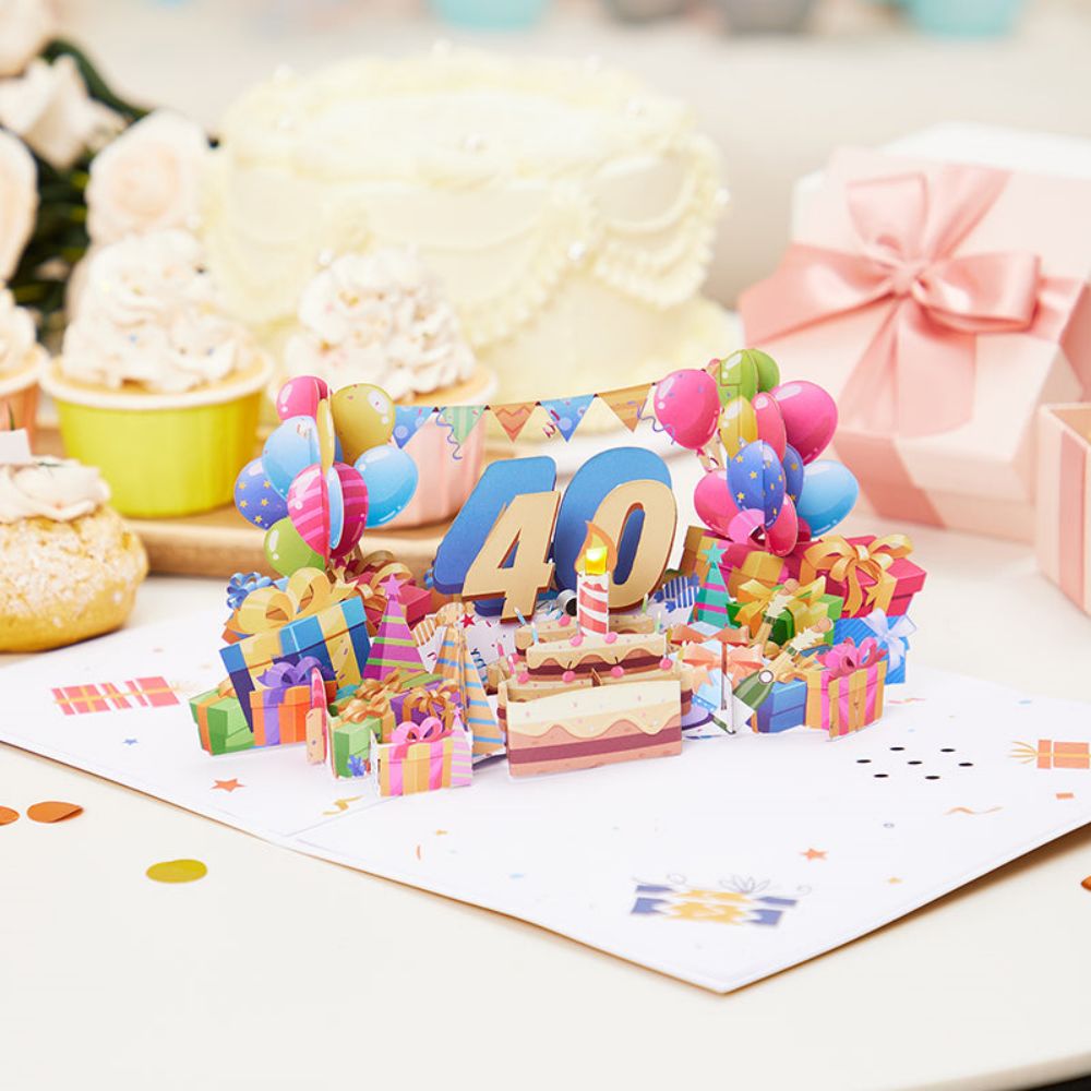 Lights and Music 40th Happy Birthday 3D Pop Up Greeting Card for Her or ...