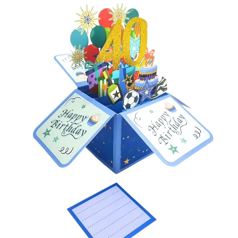 Blue Birthday Pop Up Box Card 40th Birthday 3D Pop Up Greeting Card ...