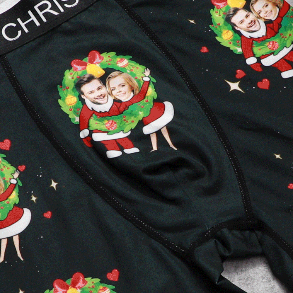 Custom Photo Boxer Face Underwear Double Santa Claus Couple Gifts Christmas Gift AR View-Blongser