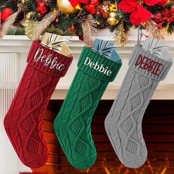 Personalized Christmas Stocking with Name Knitted Xmas Stockings