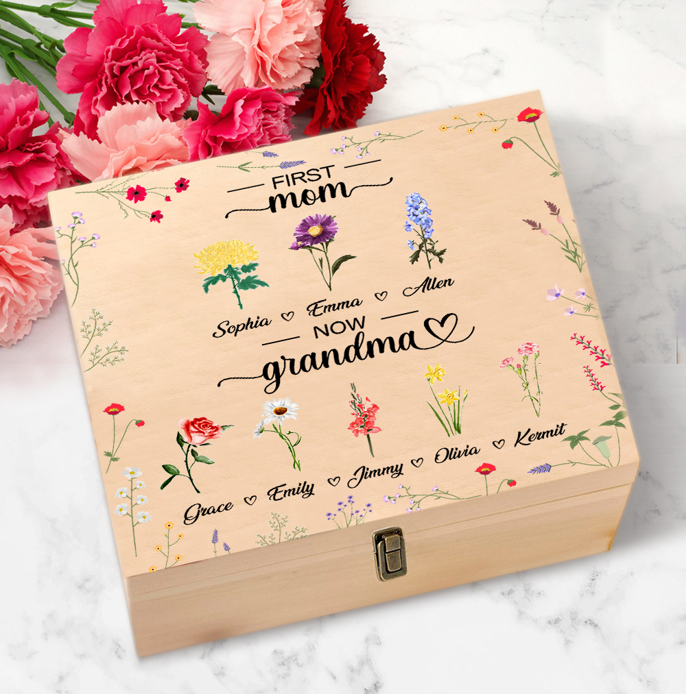 Personalized First Mom Now Grandma Keepsake Box Custom Birth Month ...