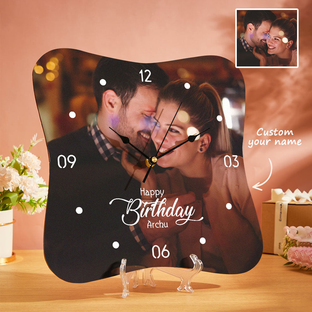 Custom Photo Clock With Name Personalized Wood Wall Clock Birthday ...