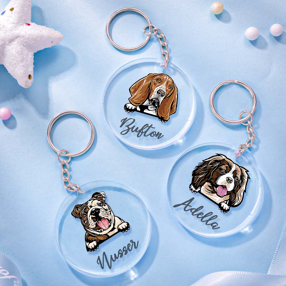 Custom Dog & Name Keychain Acrylic Keyring Gifts For Dog Owner Lover - Israel